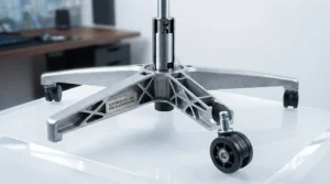 Heavy-duty steel base of an RGB gaming chair for stability.
