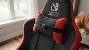 Adjustable headrest pillow on the high-back Nintendo Switch gaming chair.
