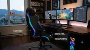 Stylish desktop gaming setup featuring an RGB gaming chair.