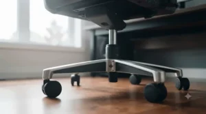Sturdy steel wheelbase and heavy-duty gas lift supporting a heavy-capacity pc gaming chair.