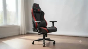 Racing style gaming chair in a modern Canadian home office setup.
