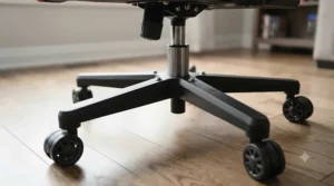 Reinforced steel base of the Nintendo Switch gaming chair on smooth flooring.