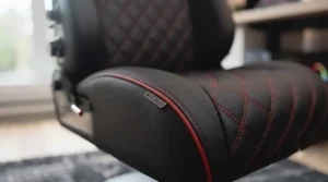 Durable, high-quality fabric on a premium pedestal gaming chair.