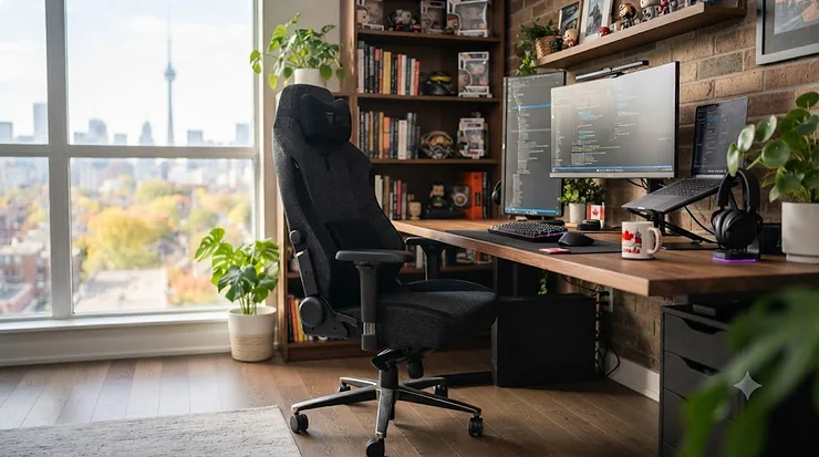 Gaming office chair in modern home office setup / Chaise de jeu et de bureau ergonomique