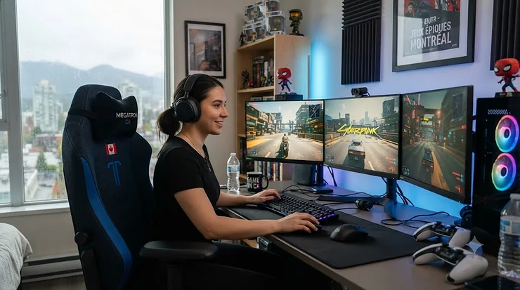 Ergonomic pro gaming chair designed for long gaming sessions in a Canadian home setup.