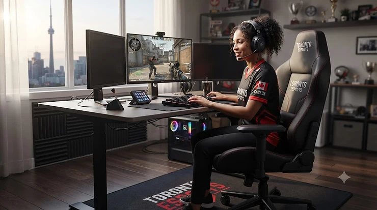 Professional esports chair designed for ergonomic comfort, featured in a modern gaming setup in Toronto.
