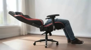 Racing style gaming chair at a 135-degree reclined position.