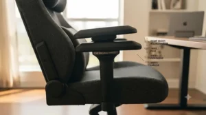 Visual guide showing the 4D adjustable armrests and height customization options of a premium subtle gaming chair.