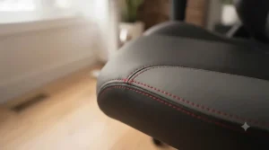 Premium PU leather upholstery texture detail on a durable gaming chair built for Canadian climate comfort.