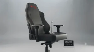 Comfortable esports gaming chair in a warm, winter-ready Canadian gaming den.