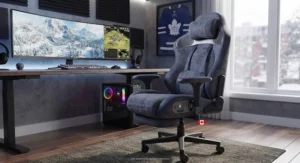 Durable and stylish bluetooth gaming chair with surround sound speakers, perfect for dedicated Canadian gaming rooms.