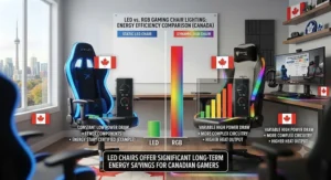 Graphic demonstrating the energy efficiency of LED gaming chairs compared to standard RGB models