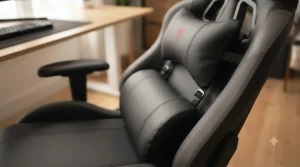 Ergonomic gaming chair with adjustable headrest and lumbar cushion designed for long hours of gaming.