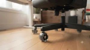 Sturdy 5-star heavy-duty nylon base and smooth-rolling casters supporting a high-capacity gaming chair.