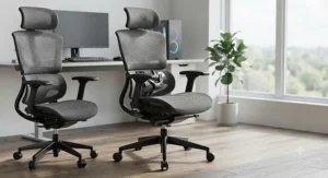 Ergonomic breathable fabric gaming chair for hot rooms with adjustable lumbar support and moisture-wicking upholstery.