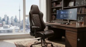 Executive-style leather gaming chair designed for productivity and gaming in a home office