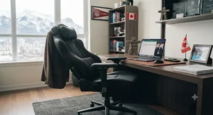 Versatile reclining gaming chair doubling as an executive office chair for work-from-home professionals across Canada.