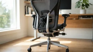 Adjustable lumbar support on a high-back mesh gaming chair in an Edmonton gaming room.