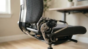 Close-up of adjustable lumbar support on a small ergonomic gaming chair.