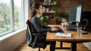Demonstration showing how a small ergonomic gaming chair prevents posture issues during use.
