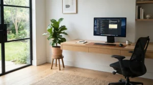 A modern budget mesh gaming chair complementing a minimalist setup in a Winnipeg apartment.